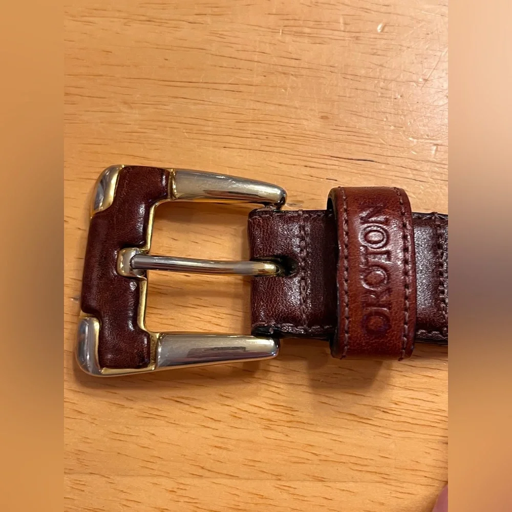 Oroton Brown Leather Belt Australian made size M brass buckle vintage statement
